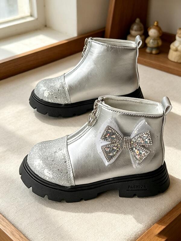 Girls' Chelsea Ankle Boots, Shiny Patent Leather Side Zipper Boots, Sweet Princess Style, Soft Sole, Non-Slip, Short Shaft, Korean Style, Versatile For Dresses And Performances, Boots, Fashion Boots For Toddlers And Young Children