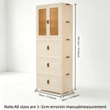 White Foldable Storage Cabinet | No Assembly Required (Or Simple Assembly) | Thickened PP Material | Suitable For Bedrooms, Bathrooms, And Laundry Rooms | Features Lockable Swivel Casters And Magnetic Double Doors - Apricot - View 10