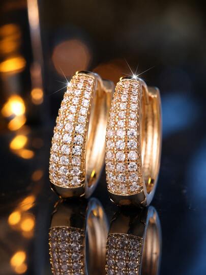 1 Pair Luxury Cubic Zirconia Earrings, Fashionable Women's Hoop Earrings, Perfect As Party And Banquet Gifts, Or Birthday Gifts