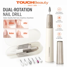 TOUCHBeauty Electric Dual Rotating Nail Drill: Professional Needle File Suitable For Acrylic Gel Nails, 6 Interchangeable Attachments - Salon Grade, Pocket-Sized Manicure And Pedicure Set With Storage Box - Suitable For Regular And Nail Art - Light Grey - View 1