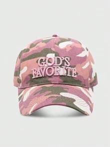 1 pezzo Cappellino da baseball da ragazza con ricamo "God's Favorite", mimetico con schizzi di inchiostro giungla, motivi stampati casuali - A - Visualizzare 8