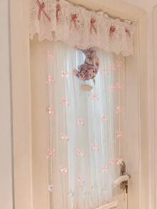 Pink Crystal Beaded Door Curtain With Satin Bow, Room Divider Curtain, Wedding Bedroom Hallway Hanging Decor, Romantic Home Aesthetic Party Decoration Backdrop - Multicolor - View 7
