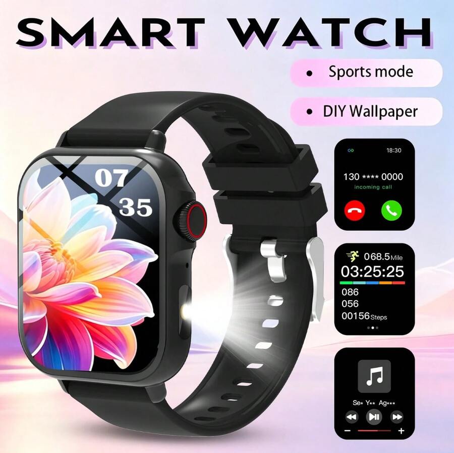 NcmRyu 1.83 Inch HD Display Sports Smart Watch, Zinc Alloy Body With Flashlight, Bluetooth Call, Multiple Sports Modes, Sedentary Reminder And Other Functions, Suitable As Gift For Friends And Couples, Compatible With Android And IOS - View 1