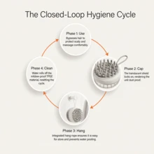 TOUCHBeauty Double-Sided Shampoo Brush, Scalp Scrub Brush, Bath Brush, 3 Brush Heads, With Hanging Rope And Protective Cover, Double-Sided Made Of High-Quality TPEE Material, Dust-Proof, Mold-Resistant, Wear-Resistant, Easy To Clean - Grey - View 7