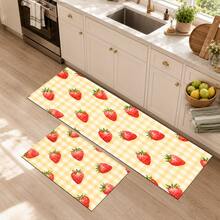 1pc, Home Decor, Strawberry Plaid Pattern Printed Floor Mat, Diatomaceous Earth Kitchen Rug, Kitchen Mat, Floor Mat, Easy To Clean, Printed Rectangular, Suitable For Living Room, Bedroom, Hallway, Bathroom, Laundry Room - Polyester Carpet, Suitable For Indoor And Outdoor Home Decor - Multicolor - View 6
