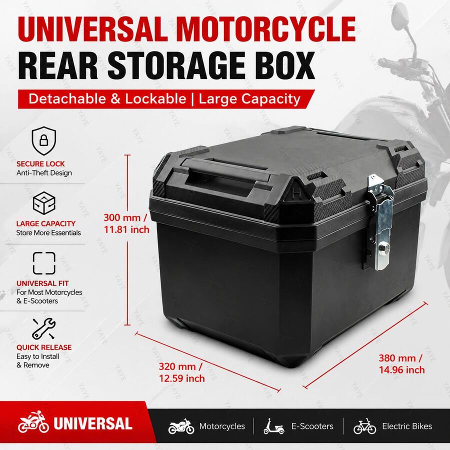 44L Waterproof Motorcycle Tail Box With Security Lock, Suitable For Helmet And Luggage Storage, Also Applicable As Helmet Box - Tail Box - View 1