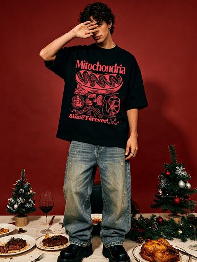 Camisa de manga corta de cuello redondo suave y casual de verano para hombres,Estampado gráfico de mitocondrias rojas para atuendos de primavera y verano.Blanco