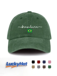 水洗復古棒球帽,附 Brasileira 圖案,巴西女孩驕傲風格老爹帽,中性 Y2K 街頭風遮陽帽,適合夏季海灘旅行 - brasileira - 查看 8