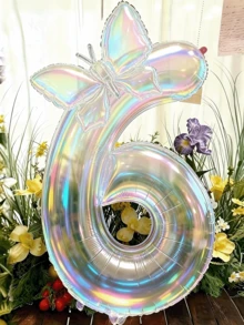 2件組 100公分大號彩色透明數字鋁箔氣球，附24英吋彩色蝴蝶結裝飾，適用生日派對、戶外活動、週年紀念、節慶與宴會慶祝 - 彩色 - 查看 9