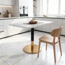 Modern Rectangular Dining Table For 2 People, Small Kitchen Table With White Marble-Effect Wooden Top And Black Metal Pedestal Base, Negotiation Table With Gold Frame For Dining Room, Kitchen, Office And Meeting Room, 80 X 60 Cm - 黑與白 - 查看 9