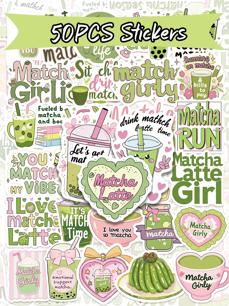 50 Stück Matcha-Stil Graffiti-Aufkleber, geeignet zum Dekorieren von Handyhüllen, Laptops und Gepäck - dekorative Aufkleber Schulbedarf - 1 Set - Übersicht 1