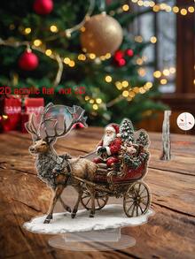 2D Flat Acrylic Santa Claus Reindeer Sleigh Desktop Sign, Vintage Christmas Tabletop Decor, Suitable For Coffee Table, Side Cabinet, Office, Fireplace, Christmas Home Gift (Non-3D) - A - View 6