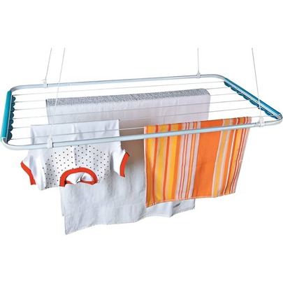 Varal de Teto Aço Reforçado 90cm Branco Retrátil para Lavanderia Área de Serviço