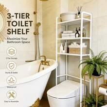 Local Delivery-Multi-Layer Metal Freestanding Bathroom Rack - Towel Bar, Space-Saving Sturdy Organizer - White - View 3