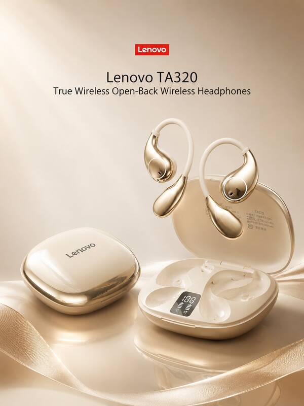 Lenovo 2026 Nuevos Auriculares Inalámbricos con Gancho para Oreja Diseño de Oído Abierto Cancelación de Ruido Inteligente Llamadas Batería de Larga Duración Pantalla Digital de Batería Ajuste Cómodo Ajuste Adecuado para Deportes al Aire Libre