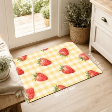 1pc, Home Decor, Strawberry Plaid Pattern Printed Floor Mat, Diatomaceous Earth Kitchen Rug, Kitchen Mat, Floor Mat, Easy To Clean, Printed Rectangular, Suitable For Living Room, Bedroom, Hallway, Bathroom, Laundry Room - Polyester Carpet, Suitable For Indoor And Outdoor Home Decor - Multicolor - View 13