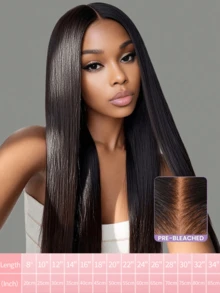 12-14 Zoll 13*6 kurzer Bob ohne Kleber brasilianisches Haar Frontal Lace gerade schwarze Perücke, 13*4 4x4 5x5 natürlicher Look Echthaar Lace Front gemischte Perücke, 180% Dichte von Ohr zu Ohr freie Scheitel Lace Closure Perücke, vorgezupft hitzebeständige Kunstfaser Perücke für Frauen - Natürlich & Schwarz - Übersicht 52