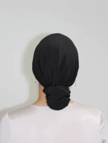 1件裝女款經典純色頭巾，3種穿戴方式，多功能實用，彈性舒適莫代爾面料，適合日常穿著、運動、瑜珈 - 黑色 - 查看 2