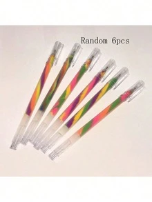 6支/組可愛卡通漸層色螺旋筆，隨機圖案，辦公/學習書寫禮盒筆，學生文具小獎品，適合親子教育，開學季 - 彩色 - 查看 11