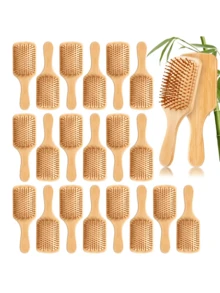 20 Pcs Bamboo Hair Brush Bulk Anti Static Wooden Paddle Brush Scalp Massage Detangling DIY Engraving Gifts For Women Men All Hair Types - 20大方型 - 查看 7