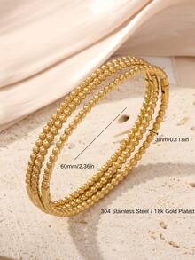 3 piezas de pulseras chapadas en oro de 18K con cuentas, diseño de cuentas redondas de 3mm de ancho, acero inoxidable 304 hipoalergénico que no se desvanece, brazaletes versátiles de estilo Ins para mujeres - gs3 - Ver 8