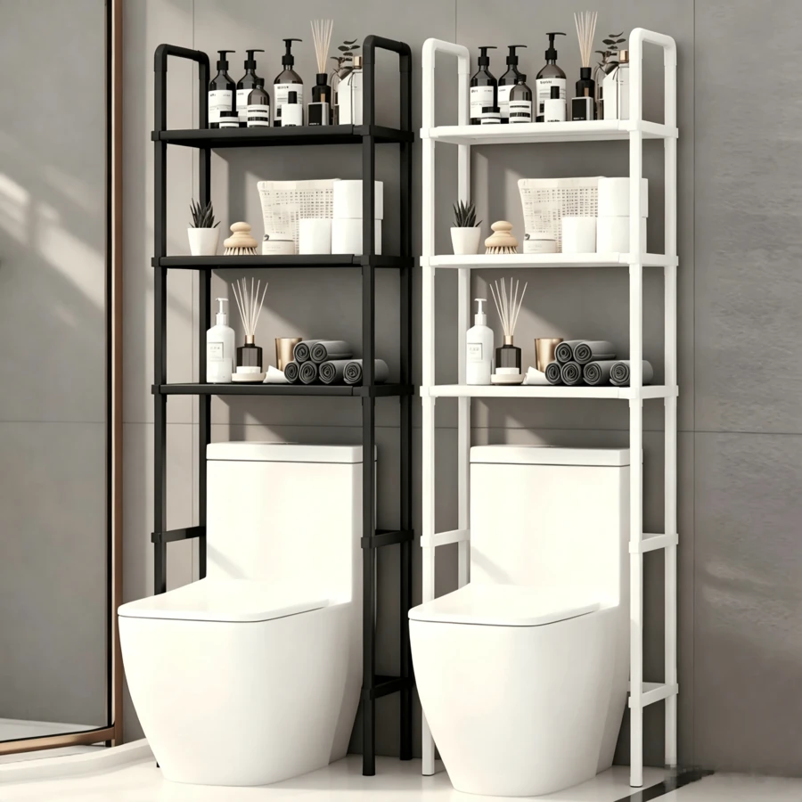 [Brand] 1 pieza Estante de almacenamiento para lavadora, organizador de 3 niveles para baño y lavandería, estilo INS, color blanco y negro, estante de almacenamiento ahorrador de espacio para alquiler - Multicolor - Ver 1