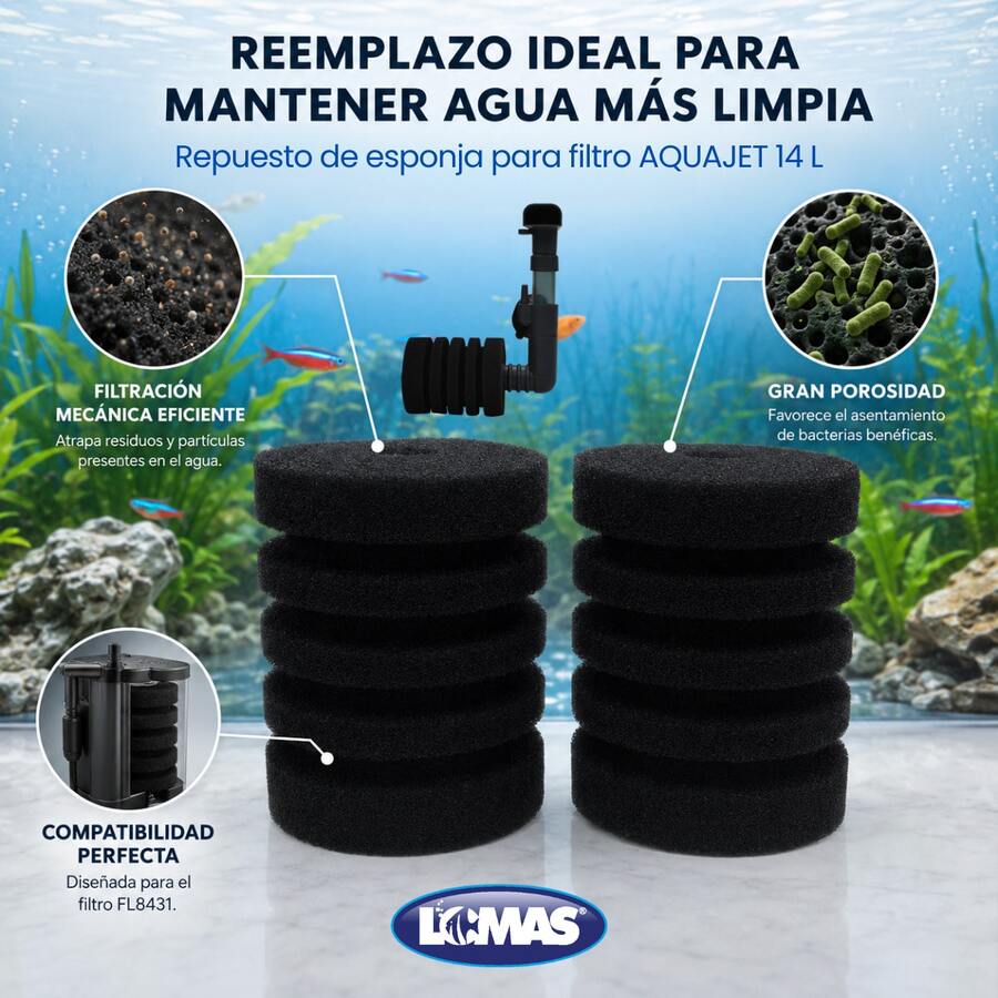 Lomas Replacement Sponge For Filter FL8431 2 Pieces Mechanical Filtration For Fish - Black - View 1