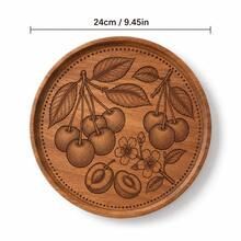 1pc Creative Walnut Wood Carved Cherry Flower Round Wooden Plate, Western Dinner Plate, Steak Plate, Candy Dish, Fruit Plate, Solid Wood Pizza Board Tray - Cherry - View 10