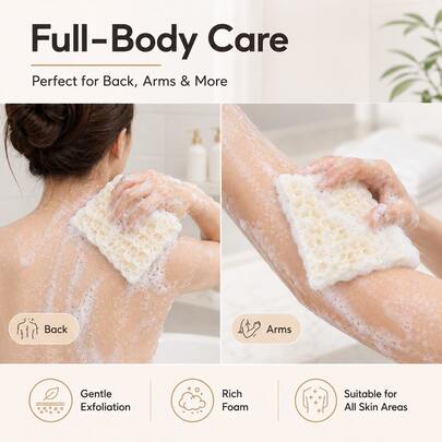 Soft Double-Sided Shower Loofah Sponge, Gentle Exfoliating Body Scrubber, Rich Foam Reusable Bath Sponge For Skin Cleansing
