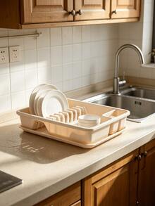 Detachable Plastic Dish Drying Rack With Drain Tray, Multi-Grid Cutlery & Plate Storage Organizer, Space Saving Kitchen Countertop Dish Holder For Home Apartment Kitchen Utensil Drying Storage - Random Color - View 5