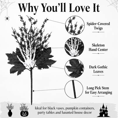 1pc/2pcs/3pcs Halloween Decorations Artificial Flower Spider Skeleton Black Maple Leaf For Room Decoration Indoor Outdoor