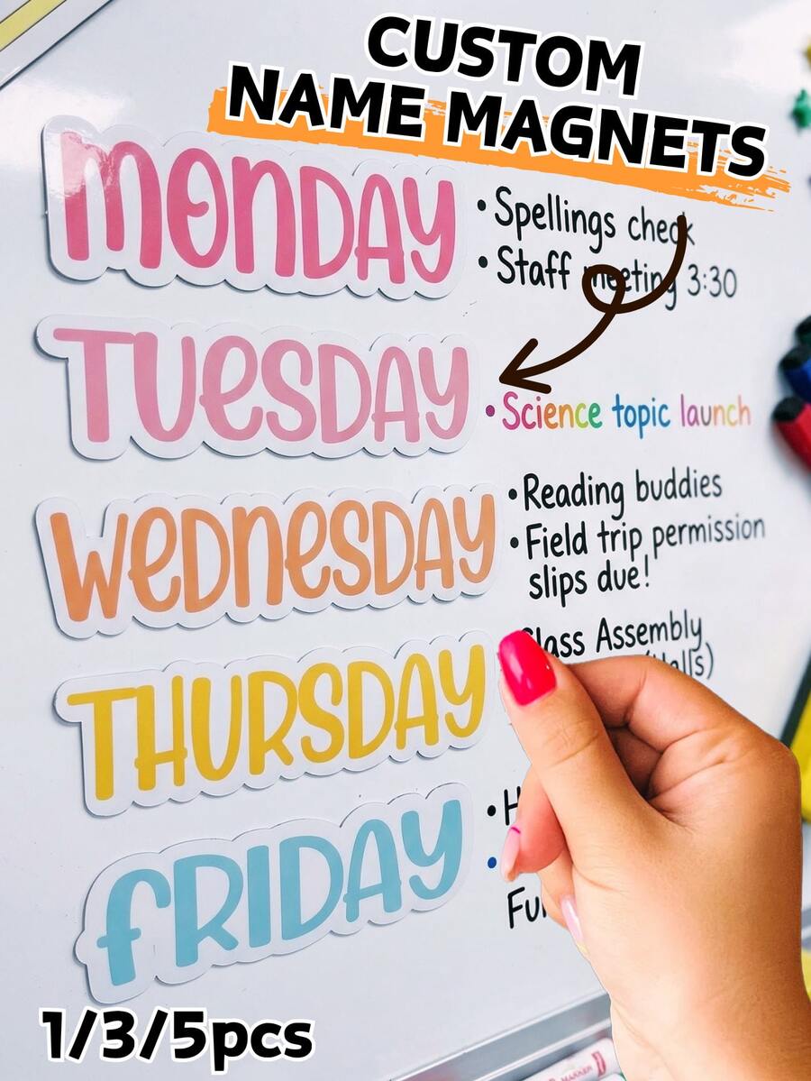 1/3/5/10pcs Personalized Teacher Whiteboard Magnets, Back To School Custom Classroom Schedule Accessories, Fun & Practical Fridge Magnets, Unique Gift Idea, Valentine's Day Gift, Easter Gift, Gift For Him, Gift For Her - Multicolor - View 1