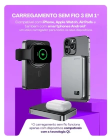 Power Bank Carregador Portátil Turbo 20w 10.000mah Sem Fio Geonav Cinza - Cinza - Visão 4