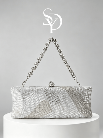 1pc Luxury Rhinestone Decorated Solid Color Handbag, Elegant Women's Clutch, Suitable For Party, Wedding, Evening Event, Ideal Valentine's Day Gift For Women
