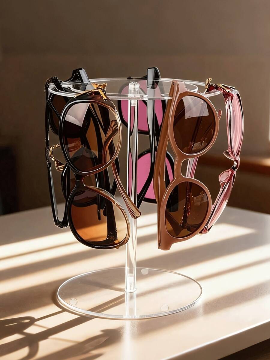Acrylic Glasses Display Stand, High-Quality Transparent 360° Rotating Round Holder, Transparent Desktop Glasses Storage Rack - Multicolor - View 1