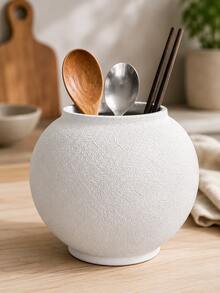 Textured Kitchen Counter Utensil Holder, White Flatware Organizer For Forks Spoons Chopsticks, Dining Table Cutlery Caddy, Cream Farmhouse Kitchen Decor, Apartment Dorm Coffee Bar Storage, Summer Home Gift - Multicolor - View 7
