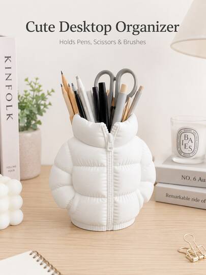 Cute Down Jacket Shaped Pen Holder 3D Printed Pencil Cup Desktop Storage Organizer Cup Creative Office Desk Decor Storage Cup Suitable For Pens, Scissors, Brushes, Office, School, Dorm And Home Use