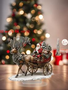 2D Flat Acrylic Santa Claus Reindeer Sleigh Desktop Sign, Vintage Christmas Tabletop Decor, Suitable For Coffee Table, Side Cabinet, Office, Fireplace, Christmas Home Gift (Non-3D) - A - View 5