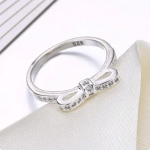 925 Sterling Silver Plated Bow AAA Zirconia Ring For Women Man Wedding Engagement Party Fashion Charm Jewelry - White - View 4