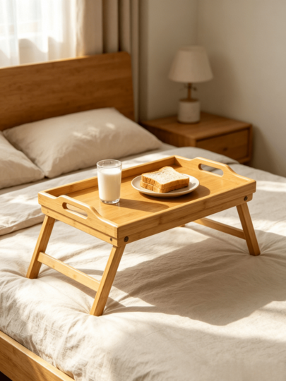 1pc Laptop Bed Tray With Raised Surrounding Edges, Foldable Design With Portable Handle, A Small Desk For Students To Study And Place Items While Staying In Bed At Home
