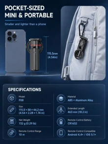 AXNEN Tripod Selfie Magnetik dengan Remote Bluetooth Nirkabel, Dudukan Tripod Ponsel yang Dapat Diperpanjang, Dudukan Ponsel Berputar 360°, Kompatibel dengan Android dan Sebagian Besar Smartphone, Cocok untuk Perjalanan, Aktivitas Luar Ruangan, Siaran Langsung, dan Perekaman Vlog - Satu-Ukuran - View 11