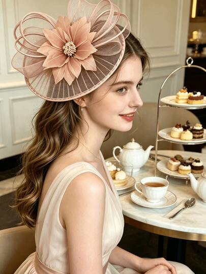 1pc Women's Lotus Pink Round Fan-Shaped Feather Flower Exquisite Mini Fascinator, Headband Hair Clip Hair Accessory, Bridal Wedding, Evening Party, Kentucky Derby, Cocktail Party, Horse Racing, Elegant Fairy Style, Sophisticated Graceful Cute, Vacation Travel, Bridesmaid Party, Valentine's Day Hair Accessory, Half-Up Hair, Updo, Short Hair
