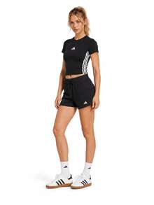Adidas 三條紋短高腰女ESSENTIALS短袖T卹 - 黑色 - 查看 2