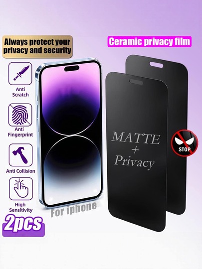 2pcs Matte Anti-Peeping Privacy Screen Protector, Non-Glass Material, Full Coverage Anti-Glare Anti-Fingerprint Ceramic Film, Compatible With Phone Cases, Suitable For IPhone 17 Pro Max 6.9", 17 Air, 16 Pro Max/16 Pro/16 Plus/16, 15 Pro Max, 14 Pro Max, 13 Mini, 12, 11, XS MAX, XR, 8+, 7 Plus