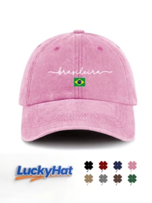 水洗復古棒球帽,附 Brasileira 圖案,巴西女孩驕傲風格老爹帽,中性 Y2K 街頭風遮陽帽,適合夏季海灘旅行 - brasileira - 查看 12