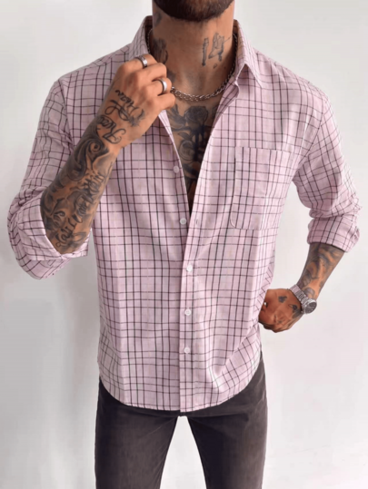 Men's Casual Versatile Commuter Plaid Long Sleeve Shirt, Suitable For Daily Wear, Holiday Gift,