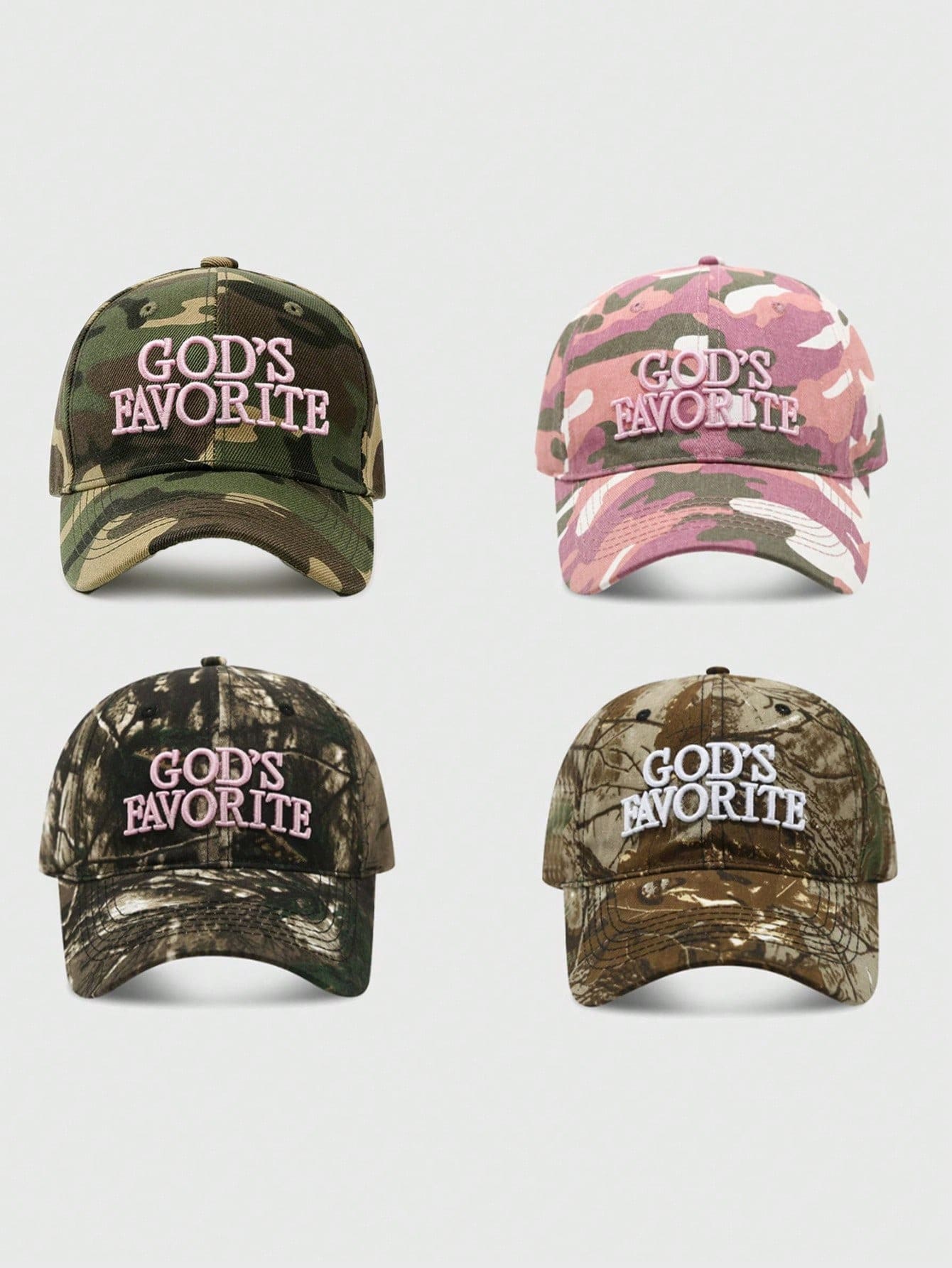 1 pezzo Cappellino da baseball da ragazza con ricamo "God's Favorite", mimetico con schizzi di inchiostro giungla, motivi stampati casuali - A - Visualizzare 1