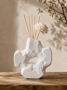 Wabi-Sabi Style Ins Asymmetrical Hollow Rock Vase, Black & White Textured Dual-Use Dried Flower Reed Aromatherapy Diffuser Bottle, Abstract Chinese Style Tea Room Living Room Desktop Decor Gift - Cross-shaped Hollow Aroma Diffuser Bottle - View 7