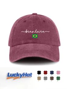 水洗復古棒球帽,附 Brasileira 圖案,巴西女孩驕傲風格老爹帽,中性 Y2K 街頭風遮陽帽,適合夏季海灘旅行 - brasileira - 查看 13