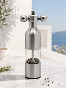 1Pc Stainless Steel Pepper Grinder, Salt And Pepper Grinder & Manual Spice Mill, Ceramic Grinding Core, Refillable, Clear Container, For Kitchen And Dining Table, Kitchen Accessories - Multicolor - View 9